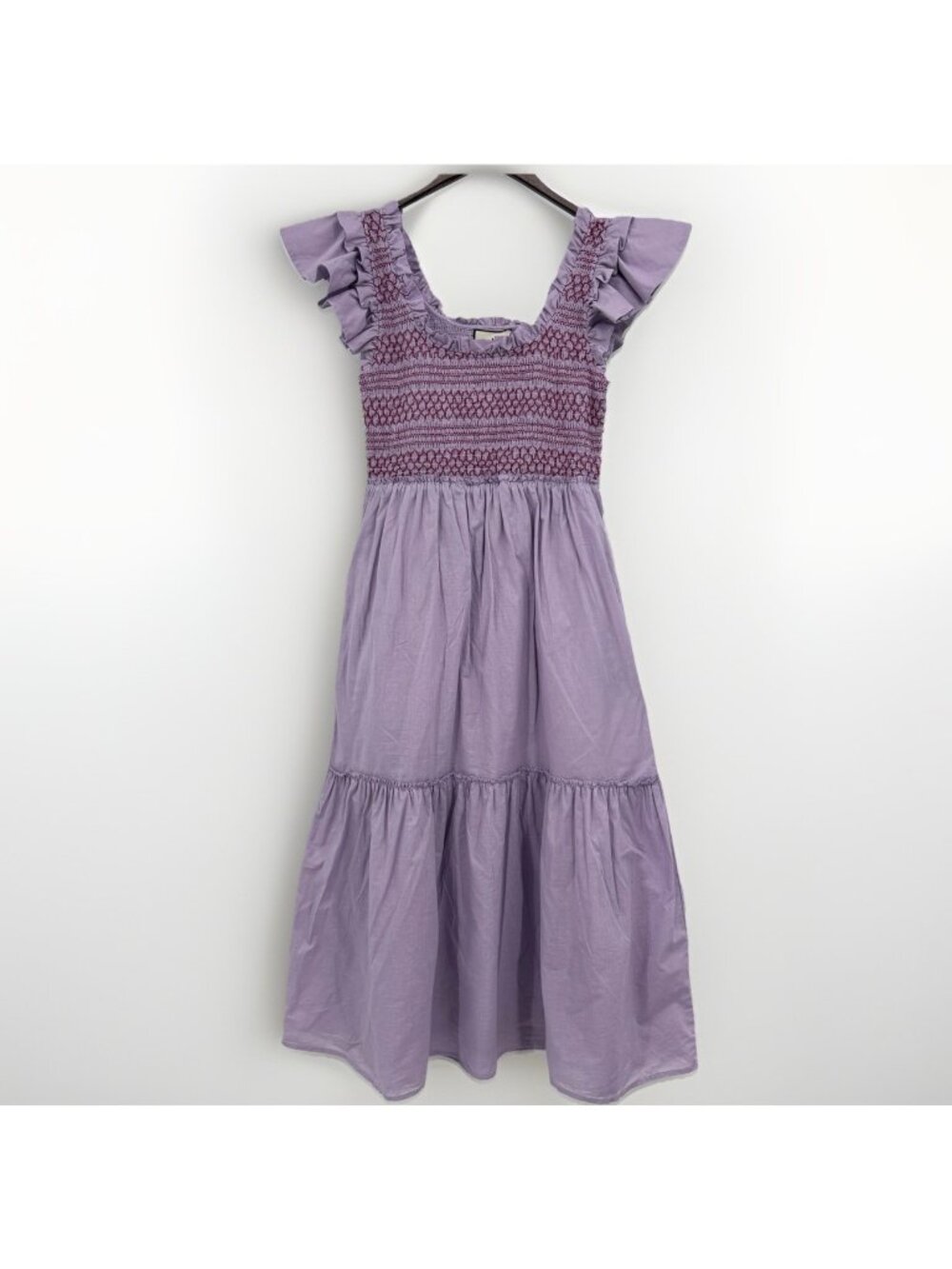Tuckernuck Lavender Mallie Midi Dress sz XS 100% Cotton Smocked Purple *READ*